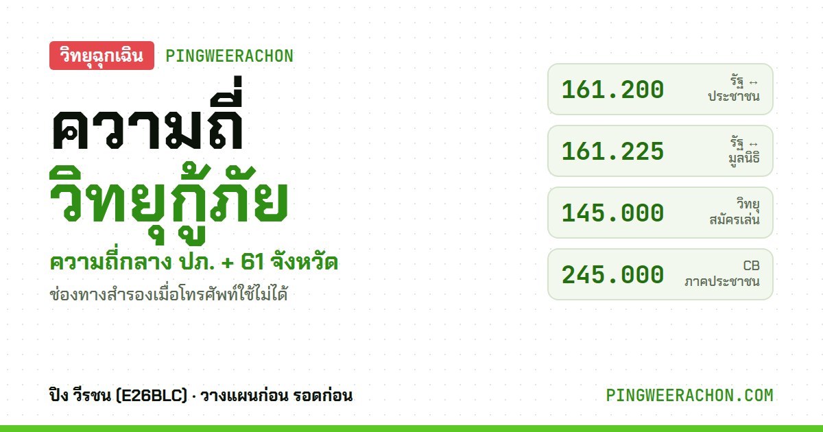 ความถี่วิทยุกู้ภัย 161.200 161.225 และช่องวิทยุฉุกเฉิน E26BLC
