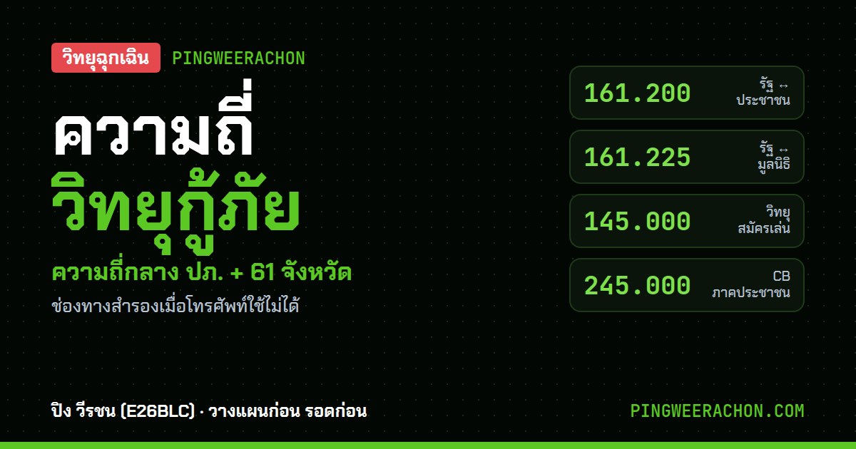 ความถี่วิทยุกู้ภัย 161.200 161.225 และช่องวิทยุฉุกเฉิน E26BLC